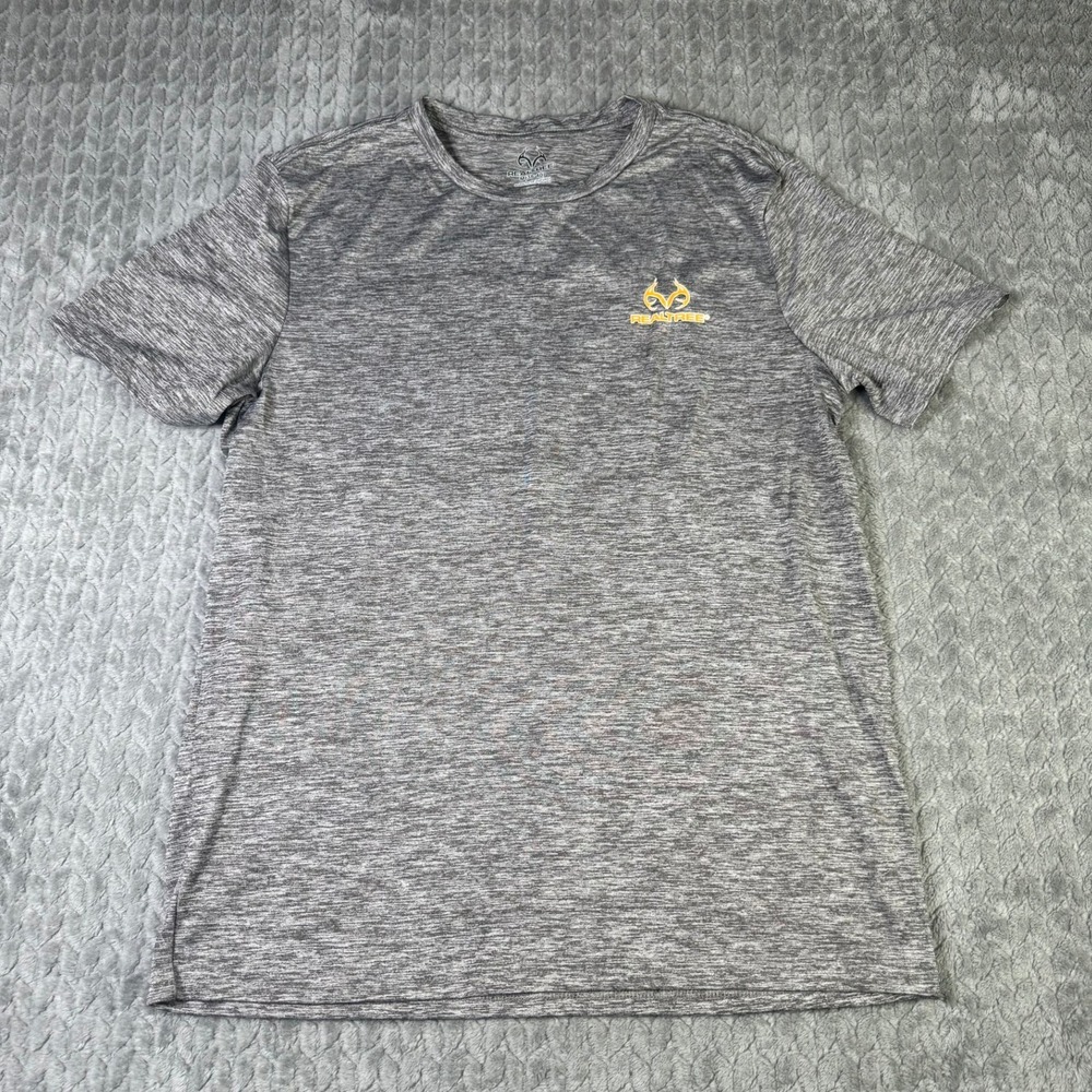 Realtree Mens Performance T Shirt Gray Heathered Logo Short Sleeve Size Medium - Picture 1 of 11